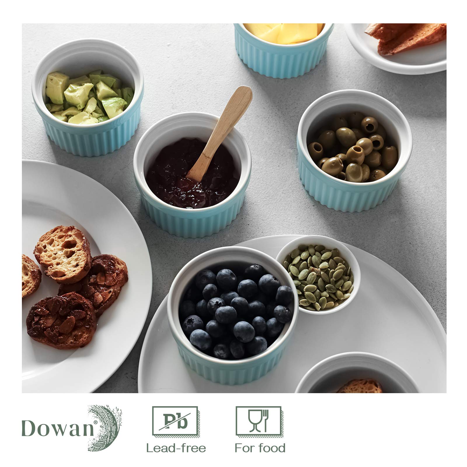 DOWAN elegant blue-glazed ramekins enhance table presentation and style.