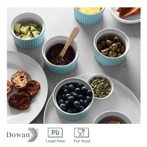 DOWAN elegant blue-glazed ramekins enhance table presentation and style.