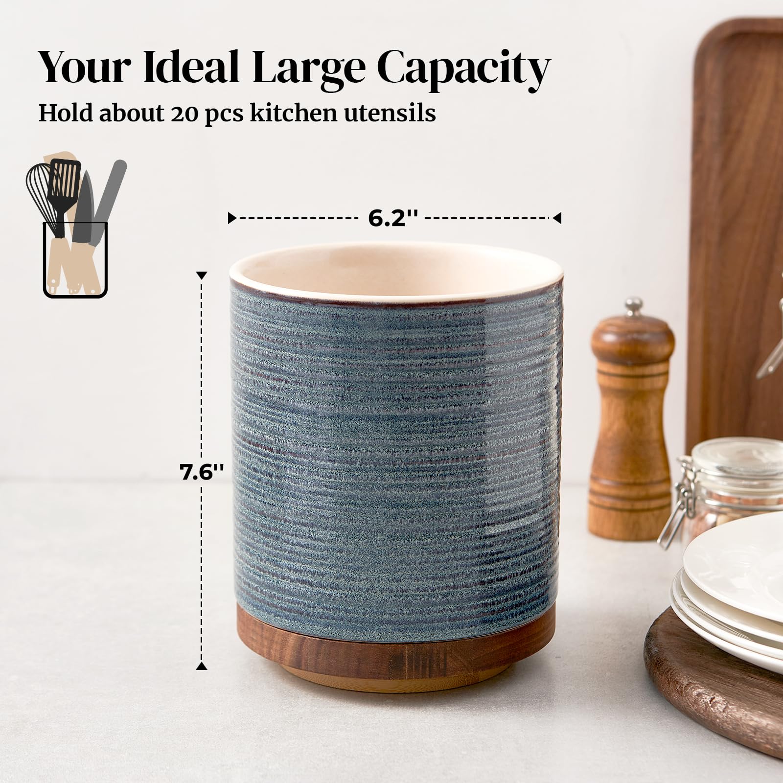 DOWAN extra-large capacity utensil crock holds up to 20 utensils and tall tools.