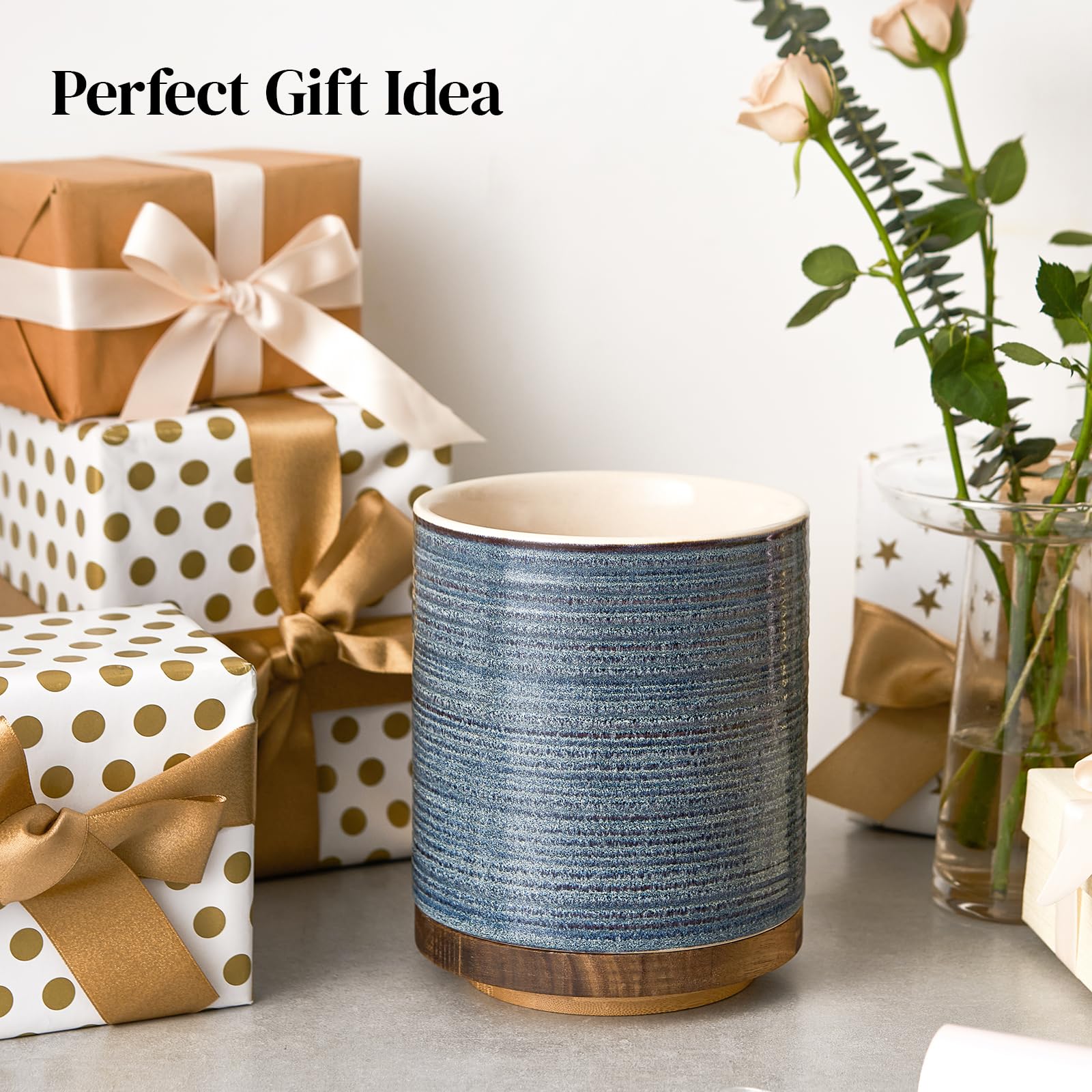DOWAN farmhouse-decor ceramic holder adds style while organizing kitchen tools.