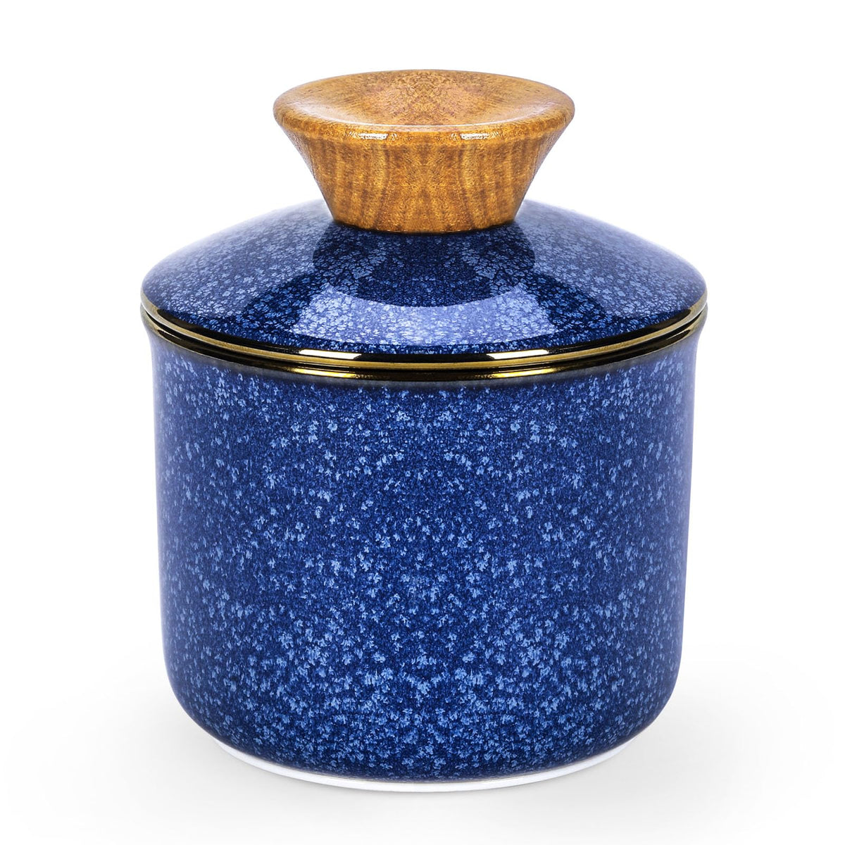 DOWAN French Butter Crock with blue glaze on countertop, stylish and practical.