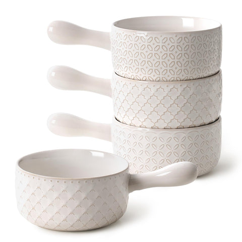 DOWAN 18 oz french onion soup bowls with handles for easy serving.