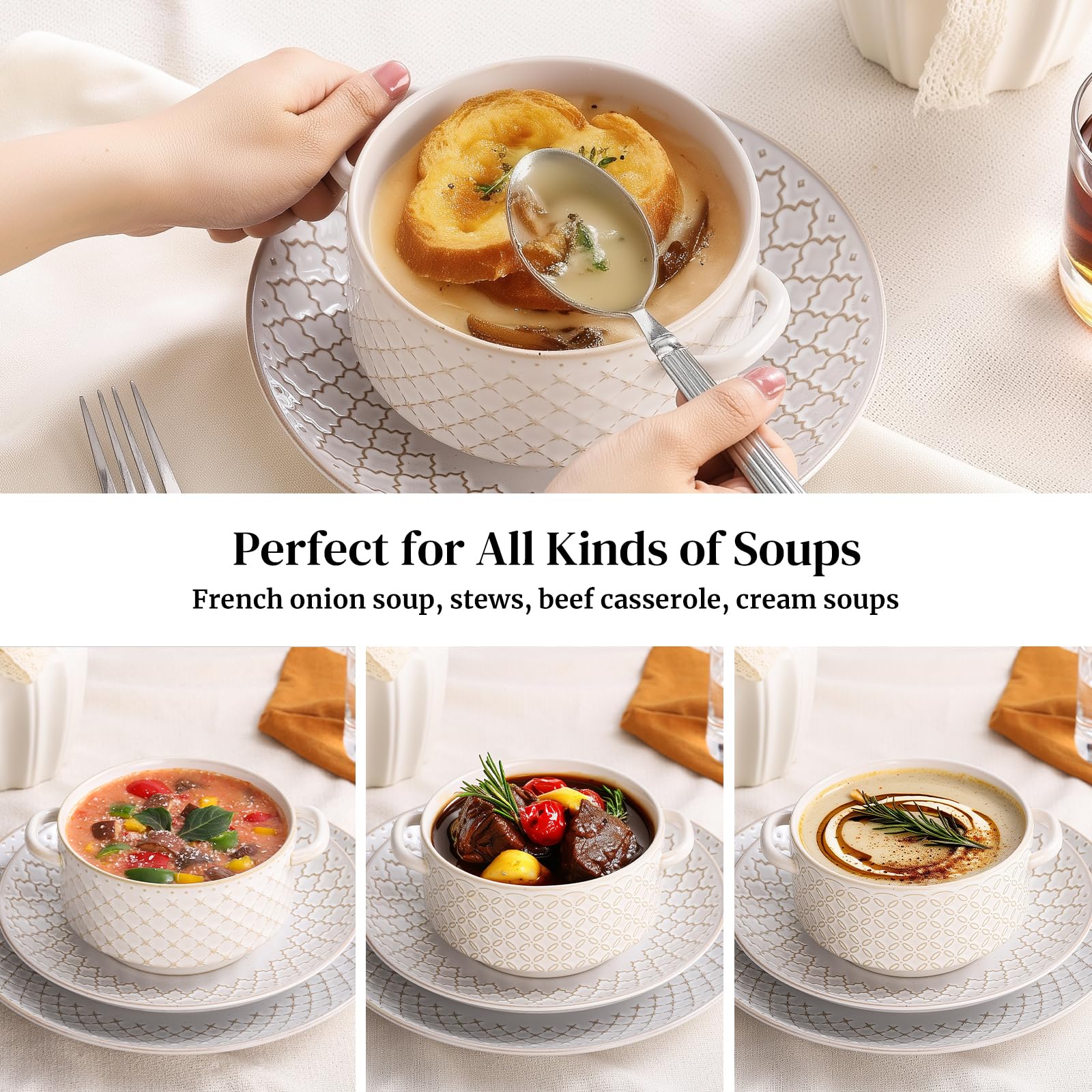 DOWAN French onion soup bowls set of four with classic embossed design