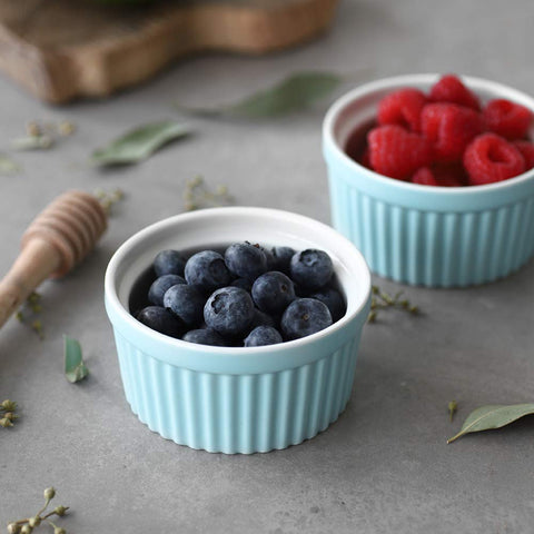 Dowan ice cream ramekin blue keeps desserts portioned and chilled.