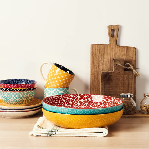 Dowan colorful set brightens kitchen decor while hosting guests.