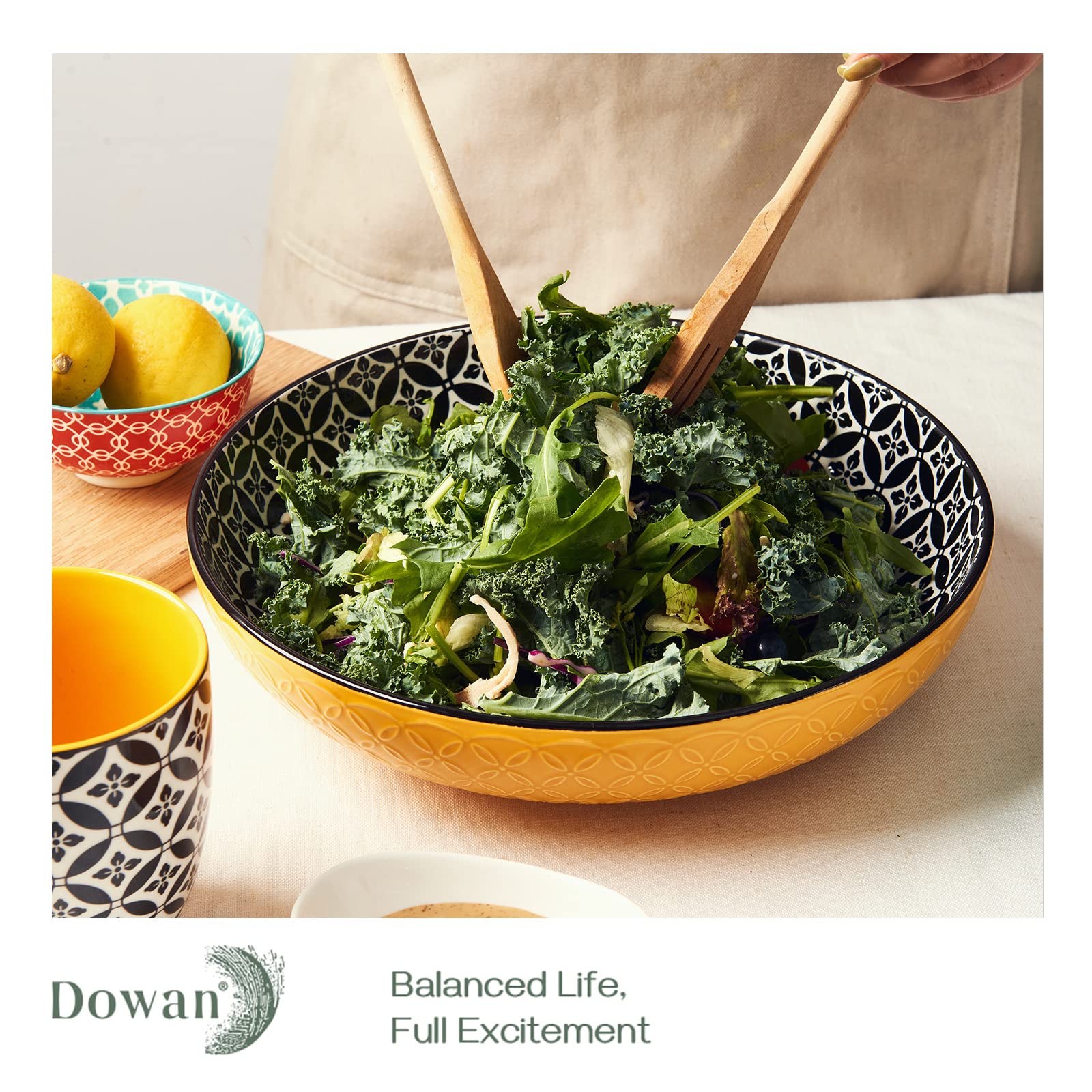 Dowan 11.5-inch porcelain serving bowls present pasta or salad beautifully.