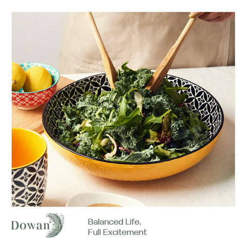 Dowan 11.5-inch porcelain serving bowls present pasta or salad beautifully.