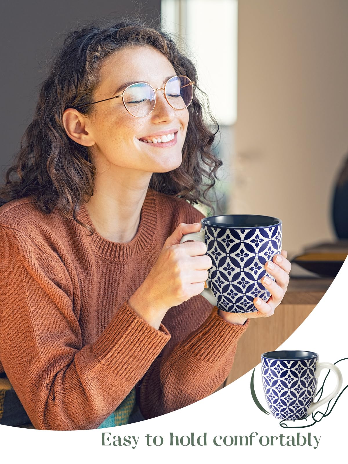 DOWAN mug features a comfortable handle and weighted base for steady use.