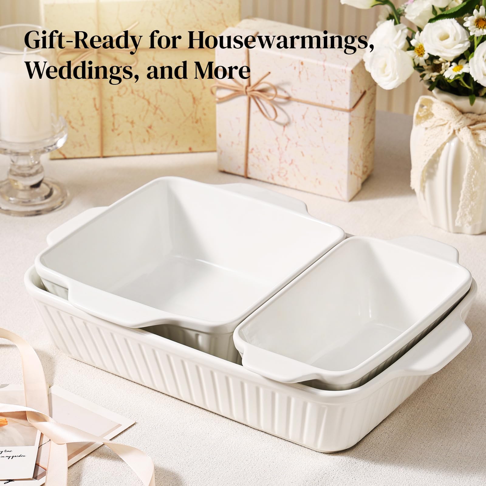 DOWAN multi-size bakeware set suited for banana bread and casseroles.