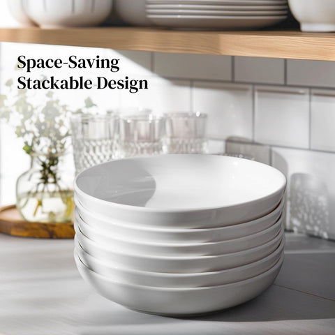 DOWAN natural white porcelain bowls close-up showing durable glaze