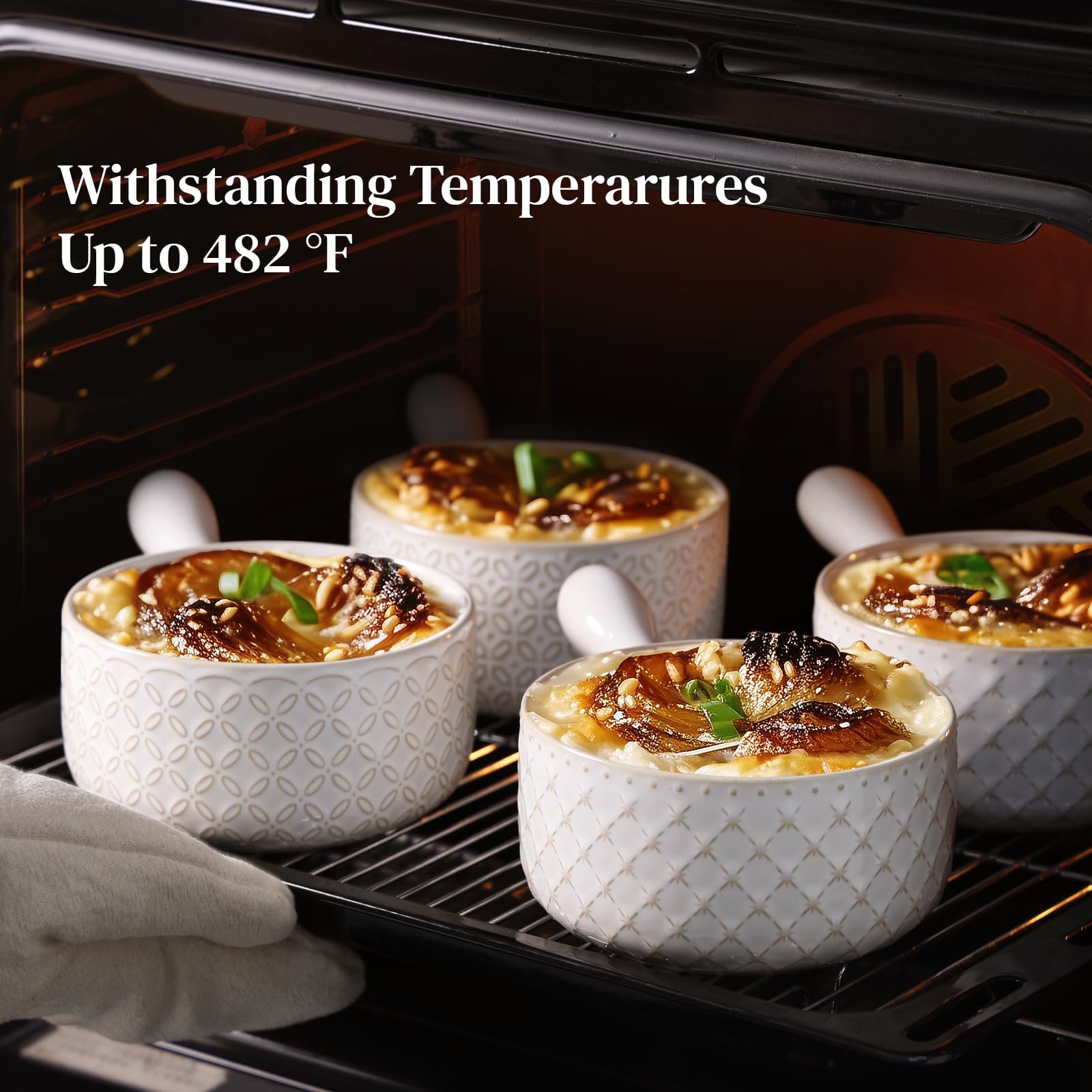 DOWAN oven-safe bowls prepared for baking to table presentation.
