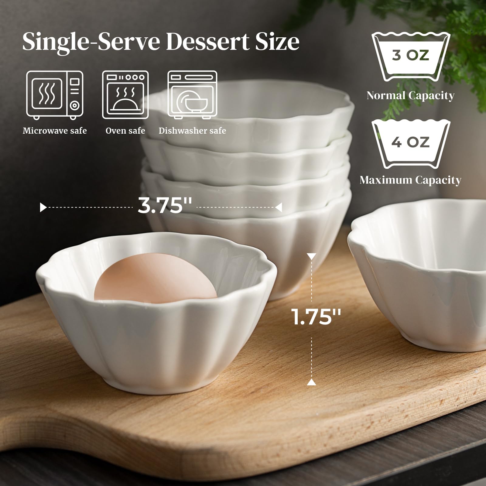 DOWAN oven-safe creme brulee cups set of 6 for baking and serving
