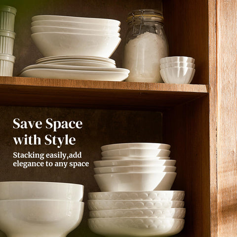 DOWAN oven-safe porcelain bowls withstand baking and serving.