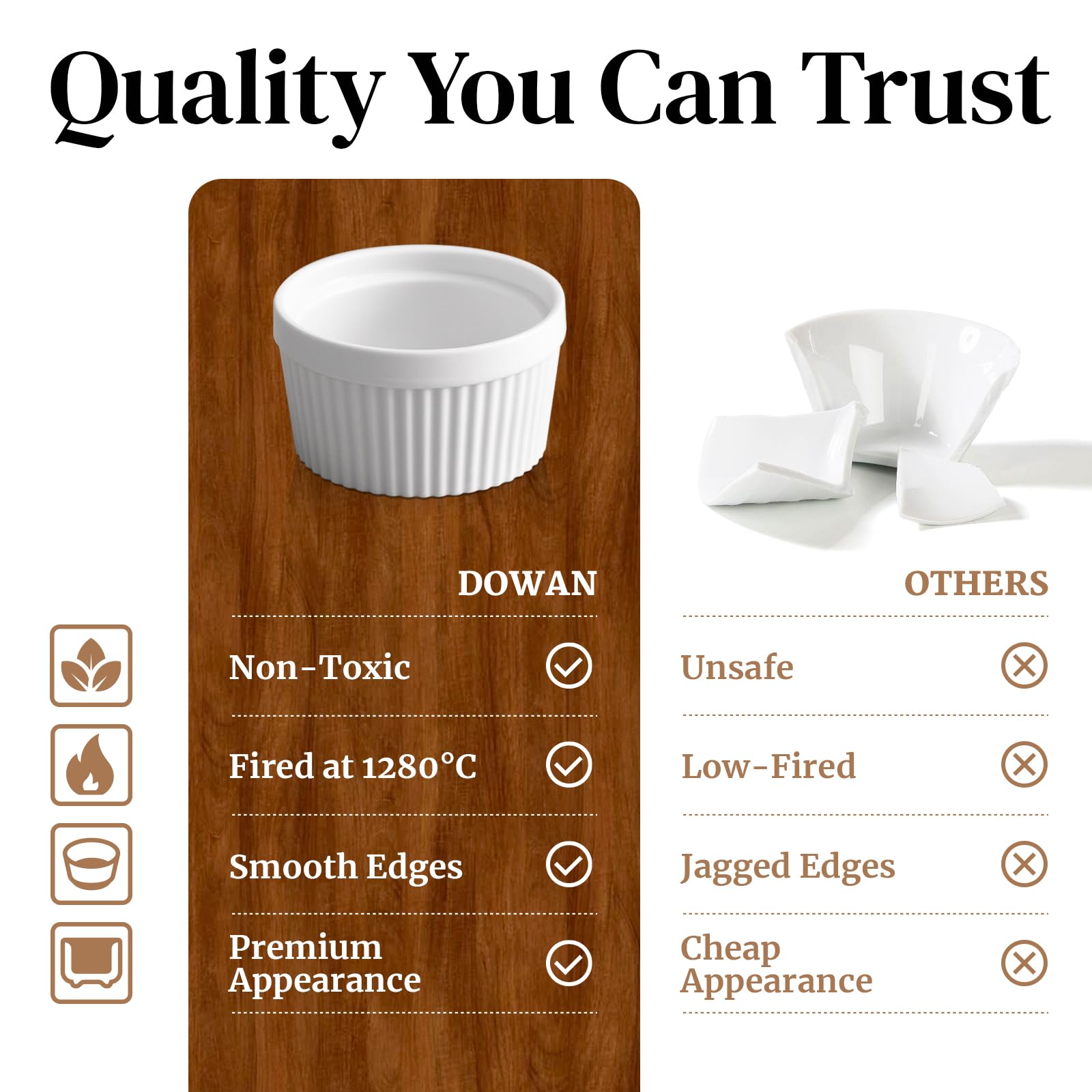 DOWAN custard cups small baking dishes for desserts or dips.
