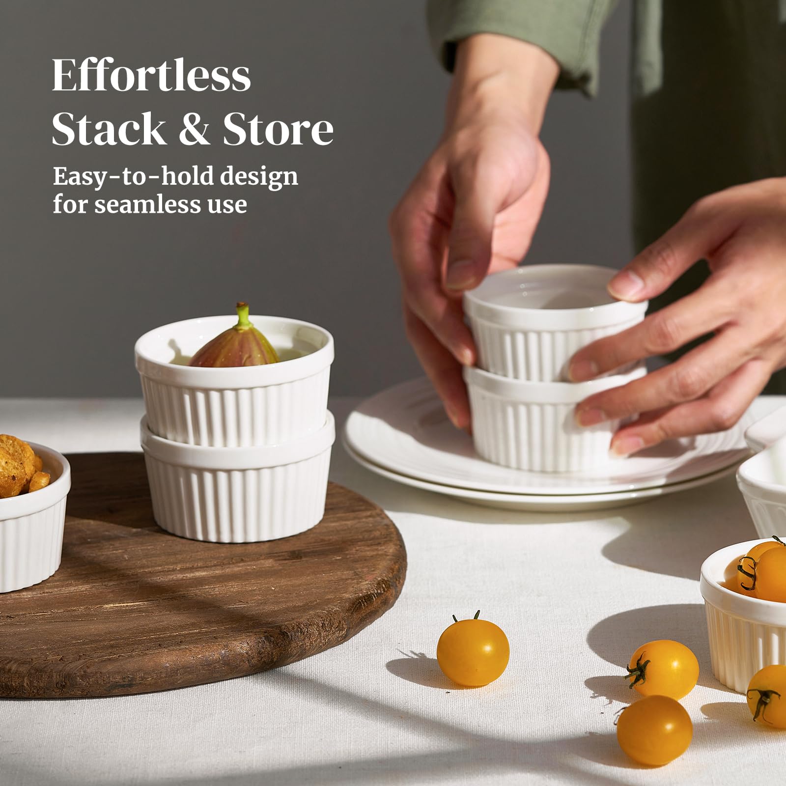 DOWAN microwave and oven safe ramekins are practical for reheating and baking.