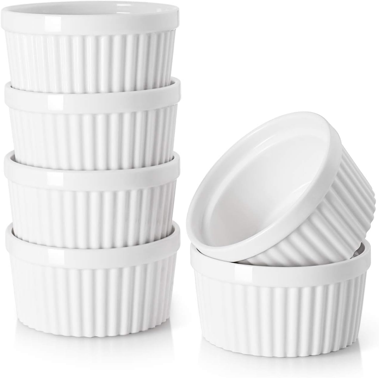 DOWAN 6oz ramekins in soft white glaze, oven-safe for individual portions.
