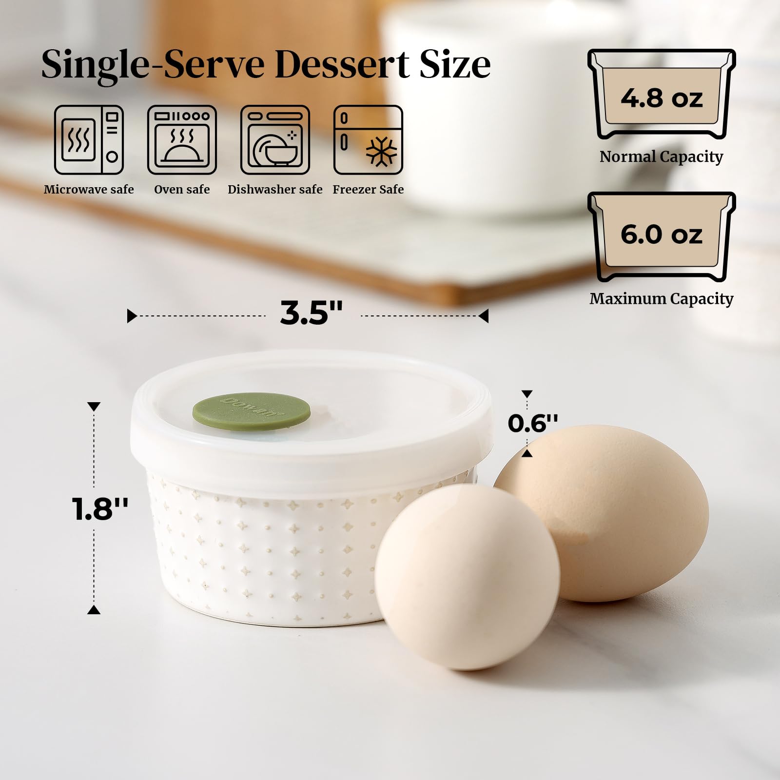Dowan beige ramekin set ideal for crème brûlée and creamy desserts.