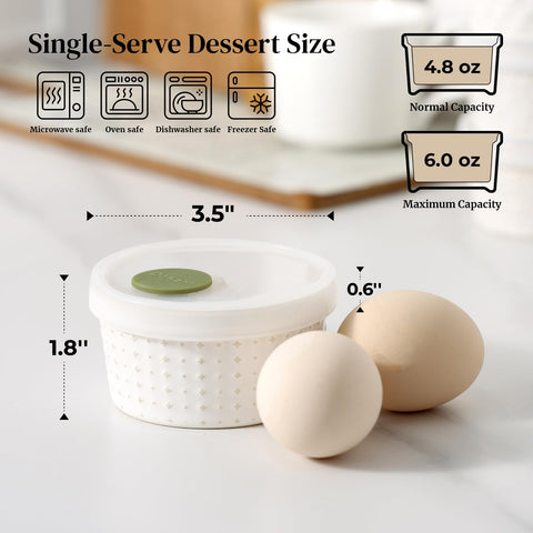 Dowan beige ramekin set ideal for crème brûlée and creamy desserts.