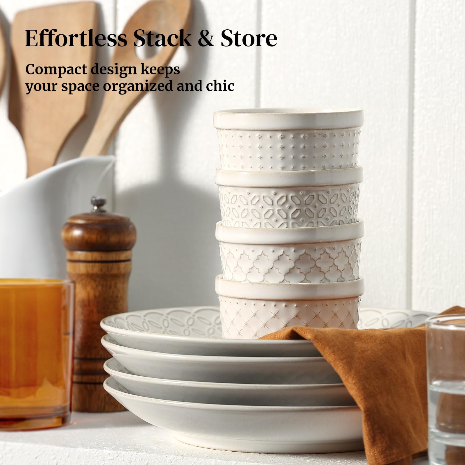 Dowan farmhouse-style ramekins add rustic elegance to tableware.