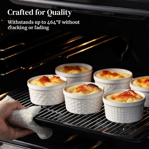 Dowan ramekins with silicone lids keep leftovers fresh in fridge.