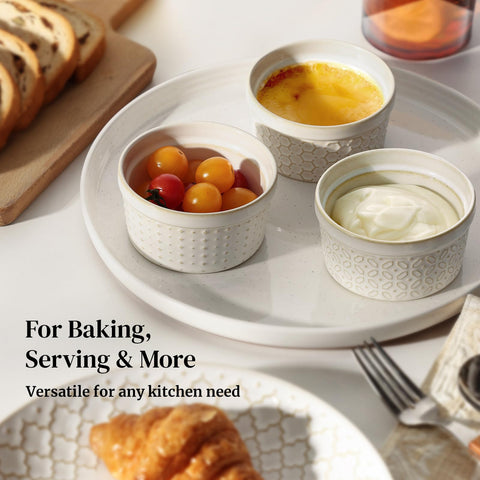Dowan stackable ramekins save cabinet space and stay organized.