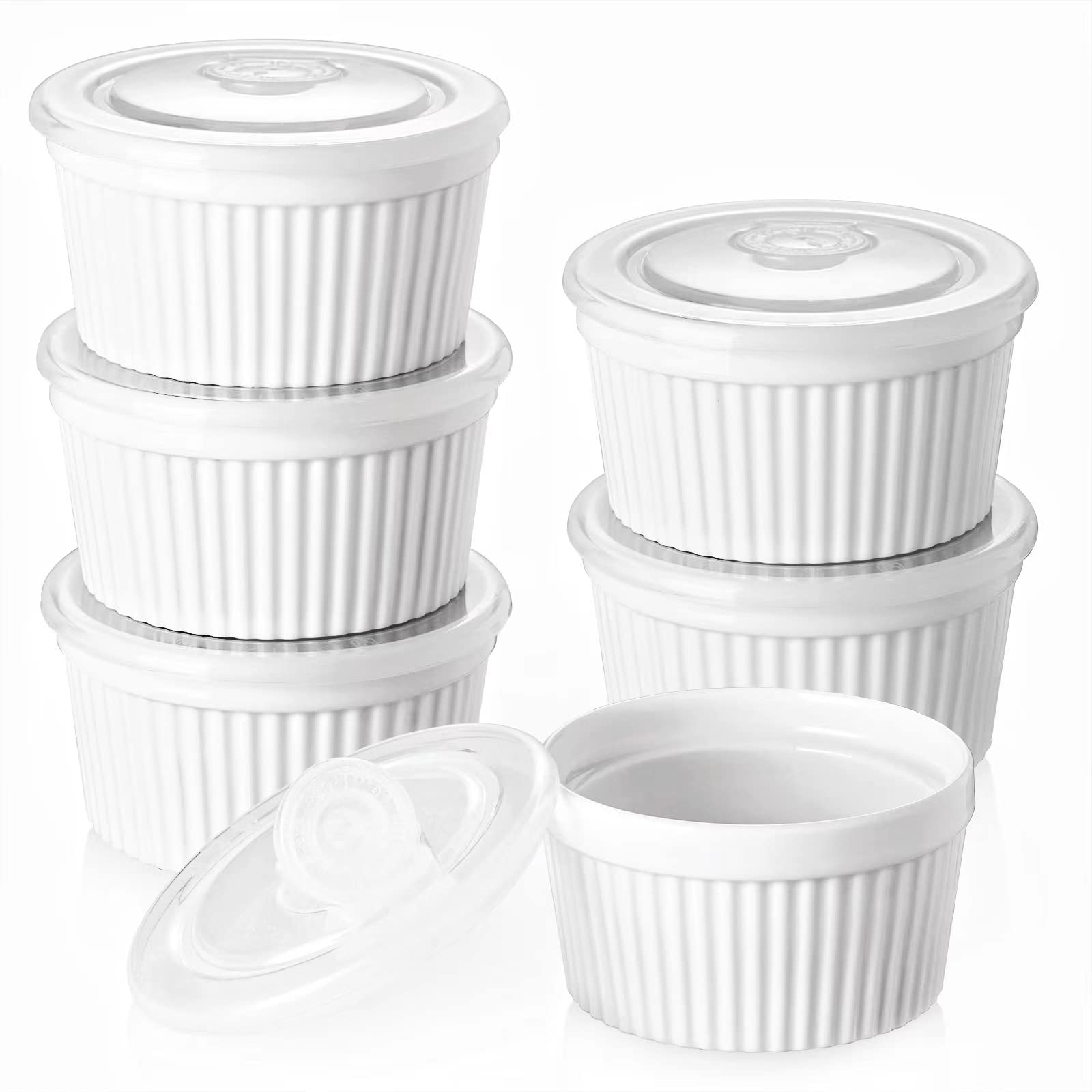 DOWAN 6 oz ramekins with lids for warm, single-serving desserts and leftovers.