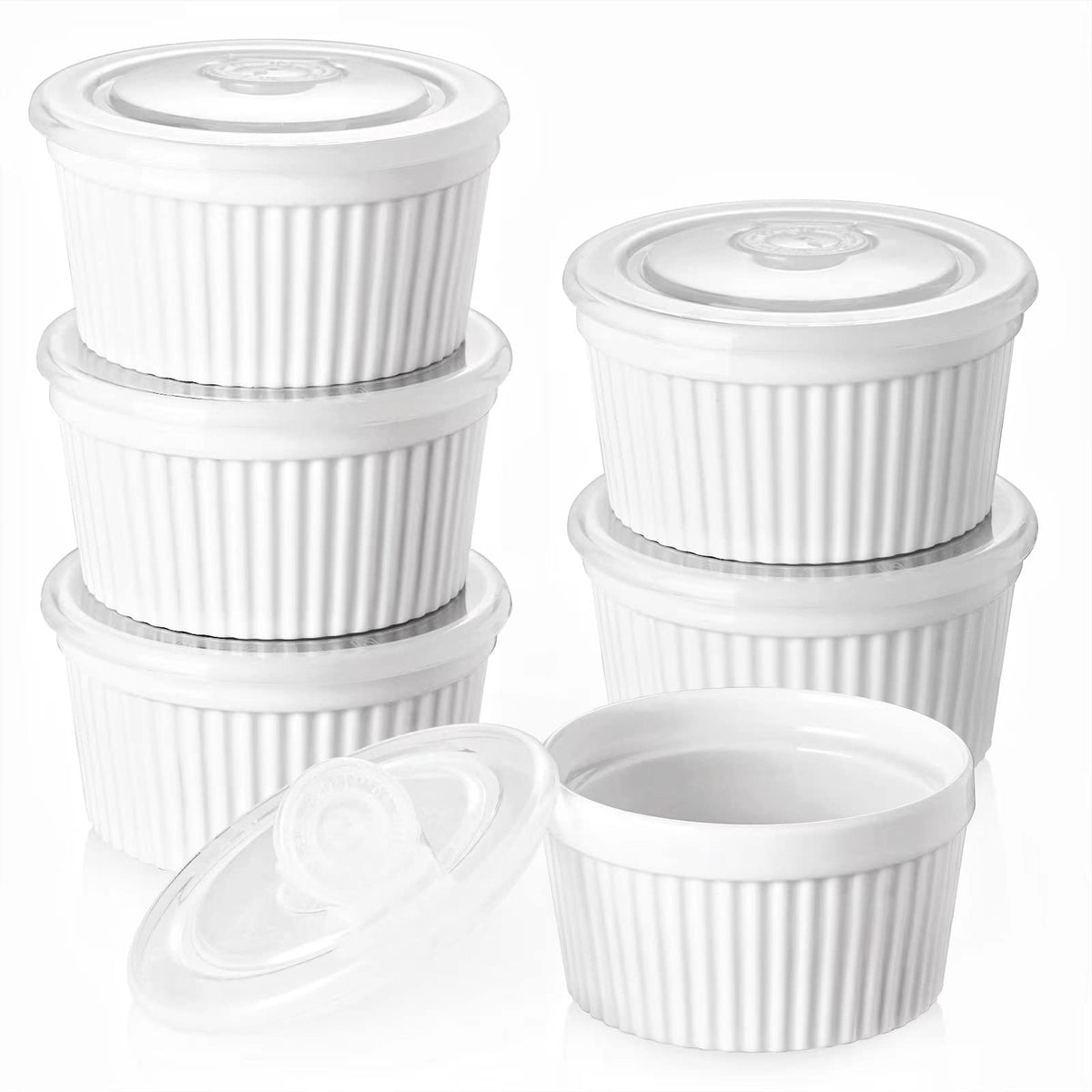 DOWAN 6 oz ramekins with lids for warm, single-serving desserts and leftovers.