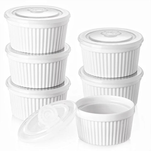 DOWAN 6 oz ramekins with lids for warm, single-serving desserts and leftovers.