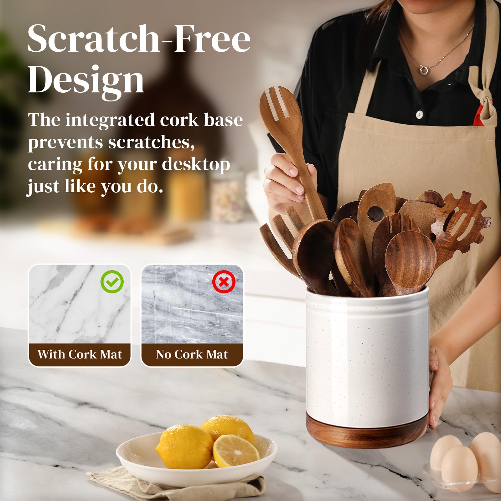 DOWAN utensil holder with removable wood base for stability.