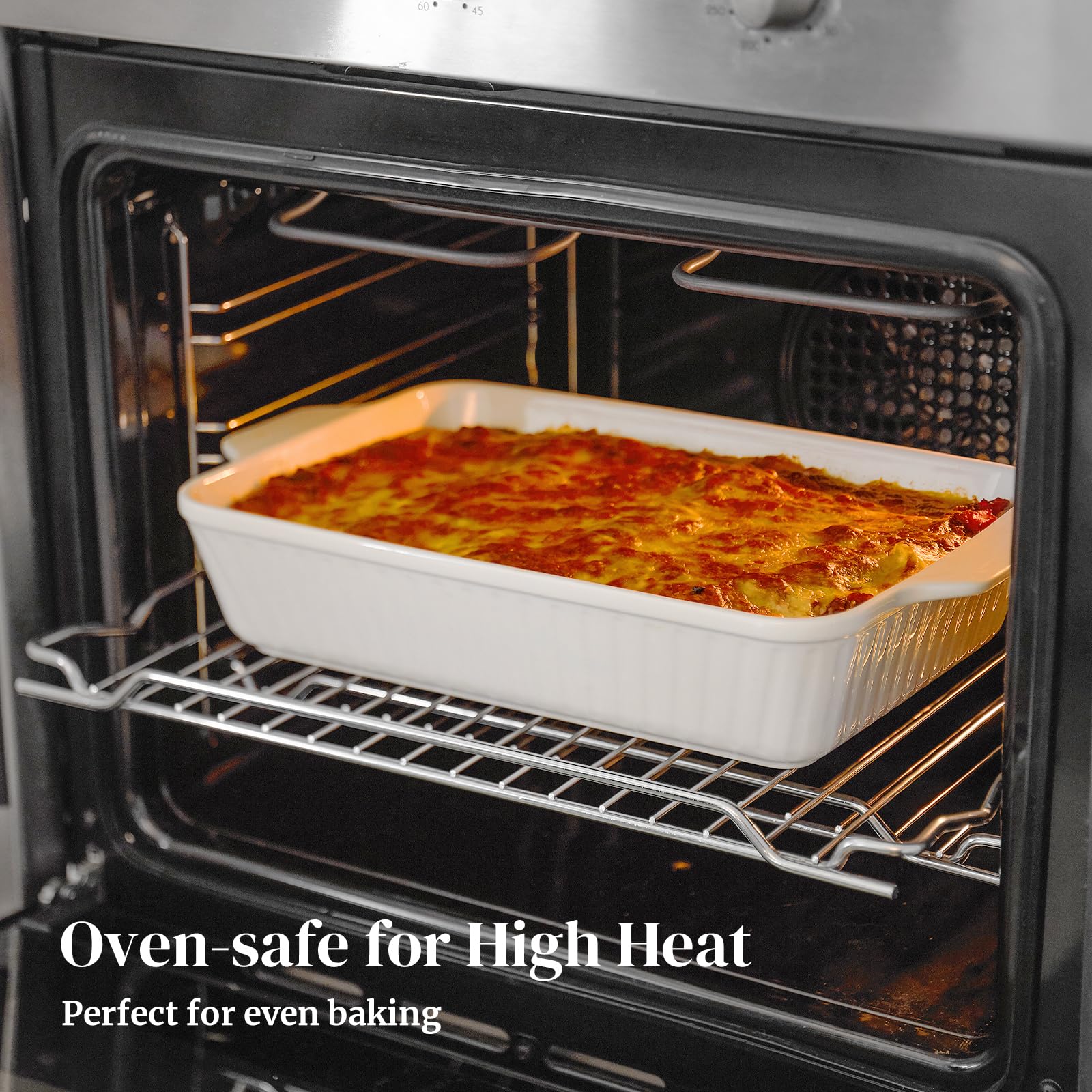 DOWAN small rectangular baking dish with handles for compact storage.