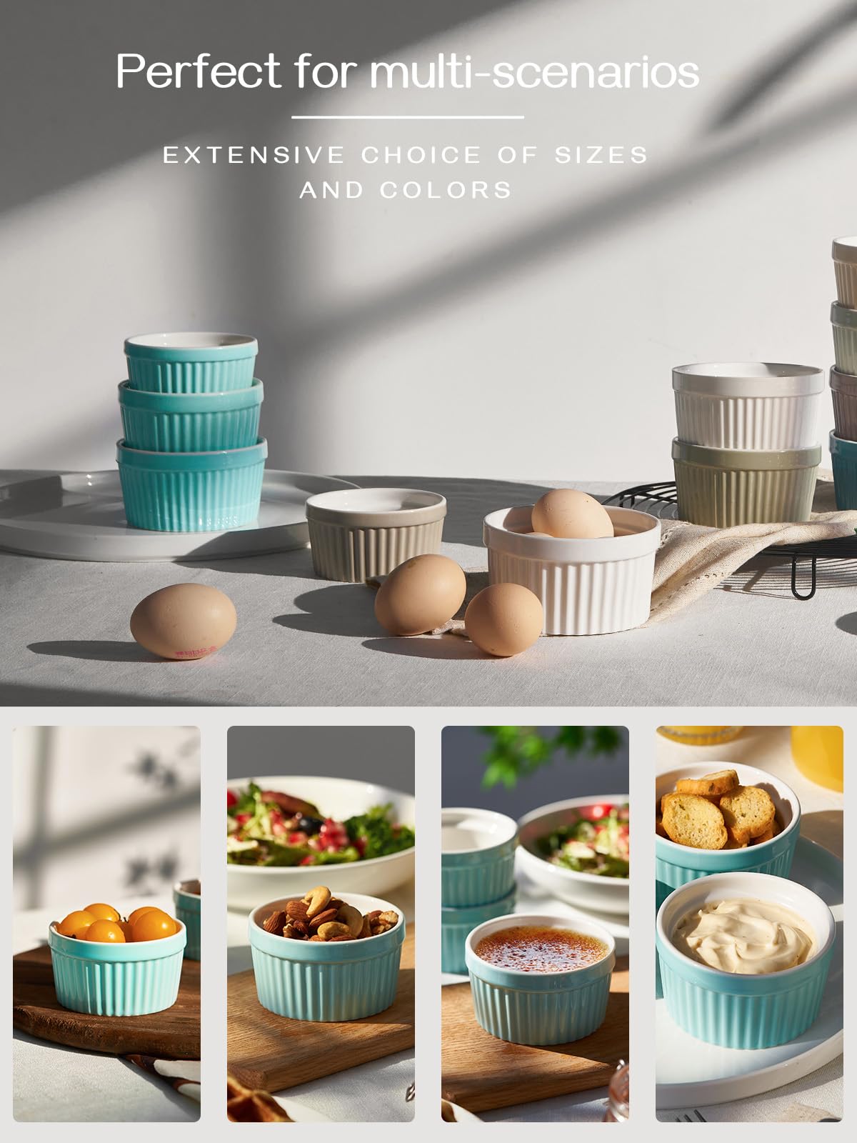 DOWAN souffle ramekins in blue glaze ideal for baked desserts