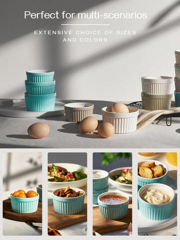 DOWAN souffle ramekins in blue glaze ideal for baked desserts