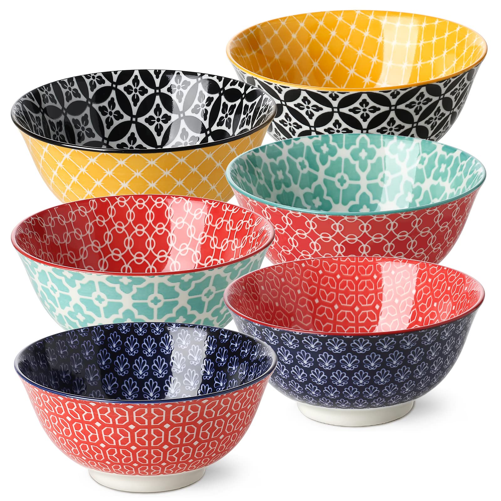 DOWAN soup bowls 6pc colorful pattern closeup showing vibrant design for stylish meals