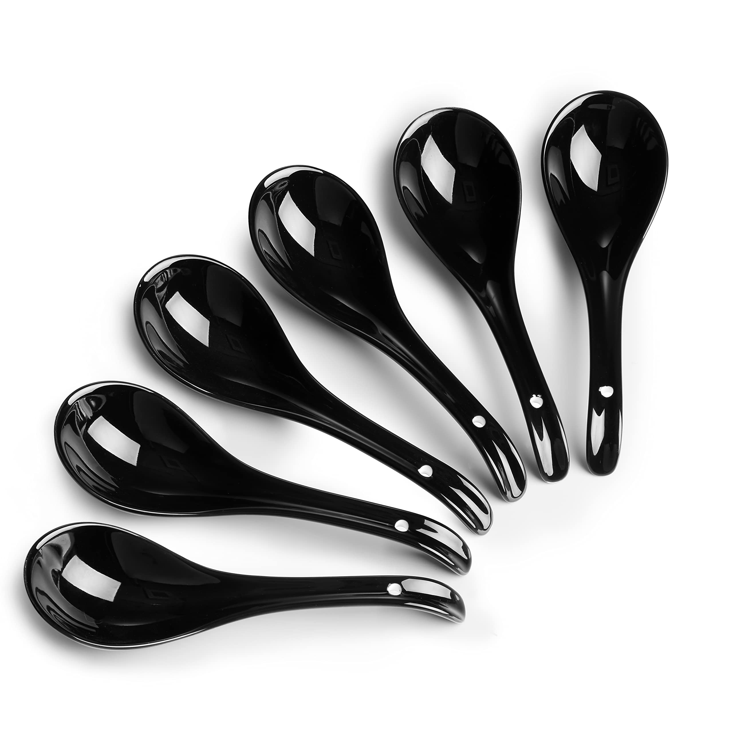 DOWAN ceramic black large spoon for ramen and pho.