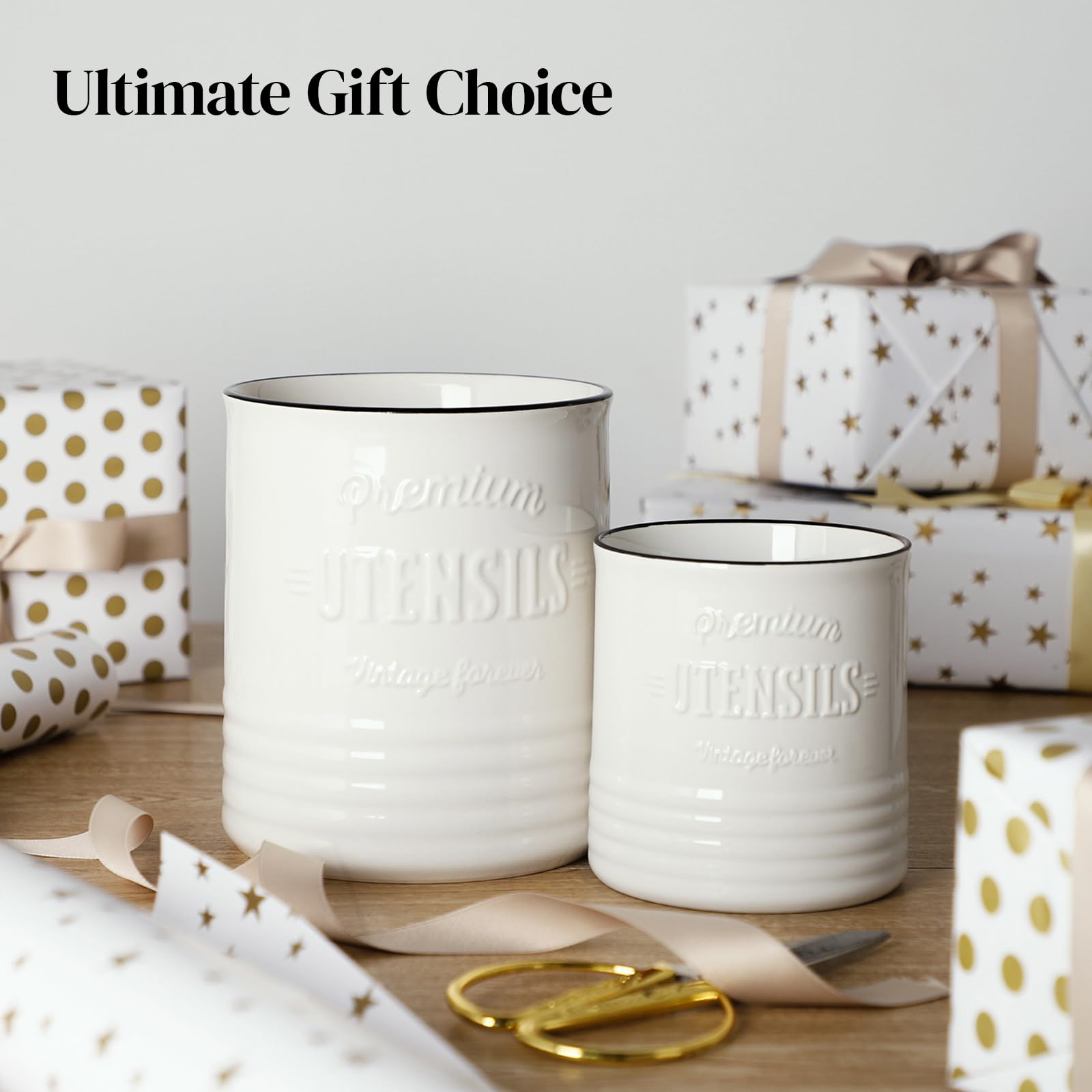 DOWAN gift-ready utensil holder shown as a thoughtful housewarming present.