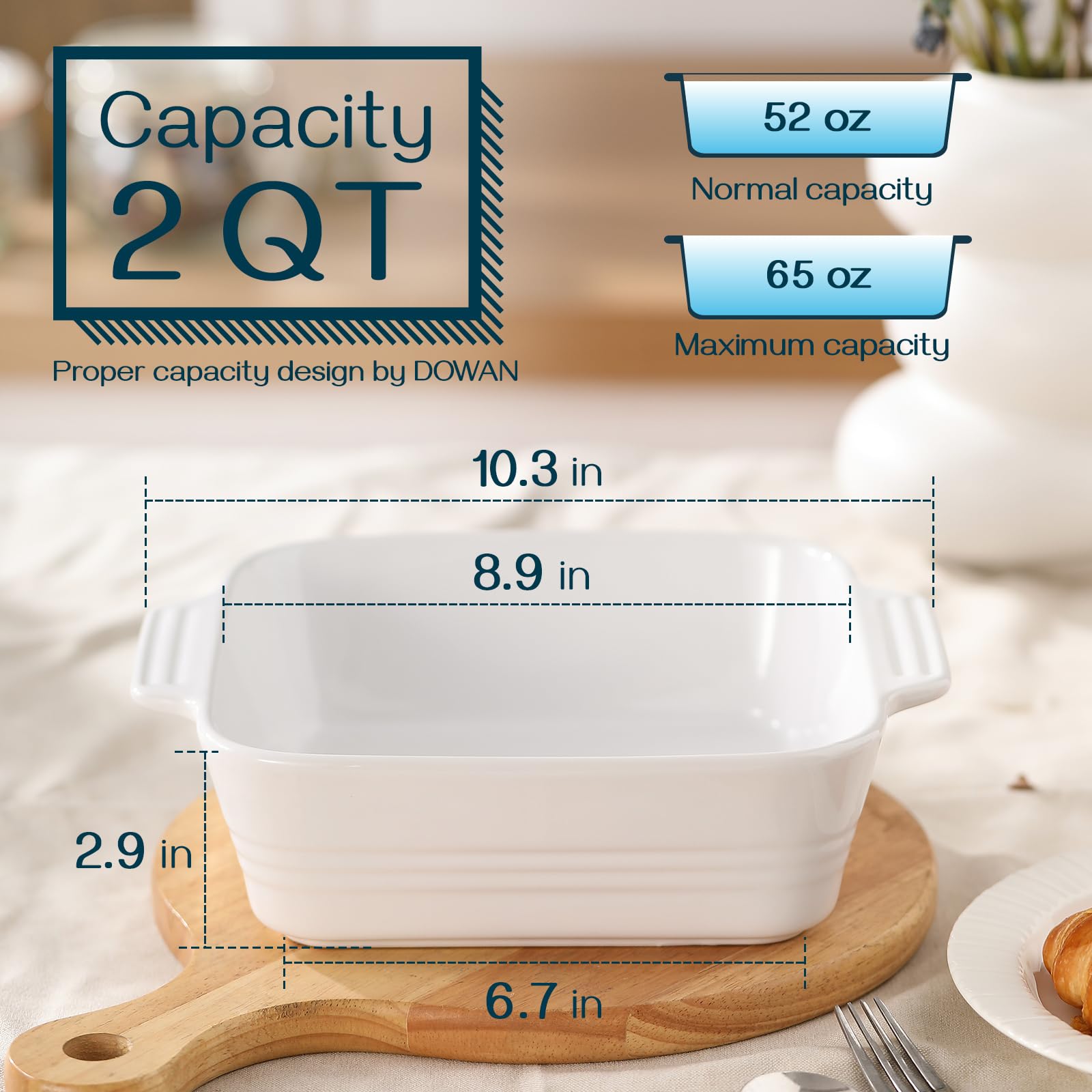 DOWAN square pan with double handles for easy serving.