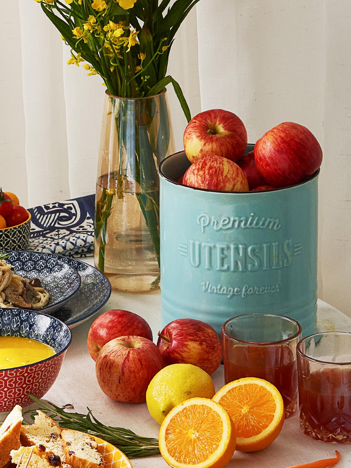 Durable embossed lettering on DOWAN ceramic crock remains legible with daily use.