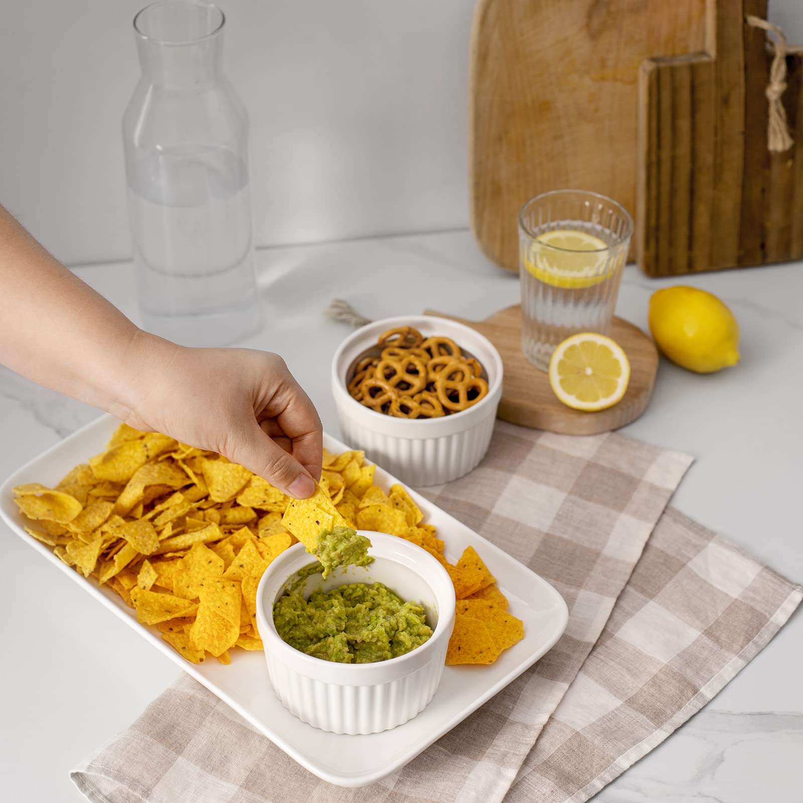 DOWAN stackable porcelain ramekins save kitchen storage space.