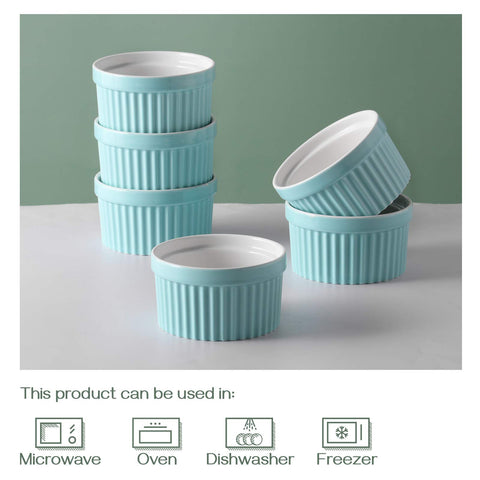 DOWAN stackable porcelain ramekins save space in storage and cabinets.