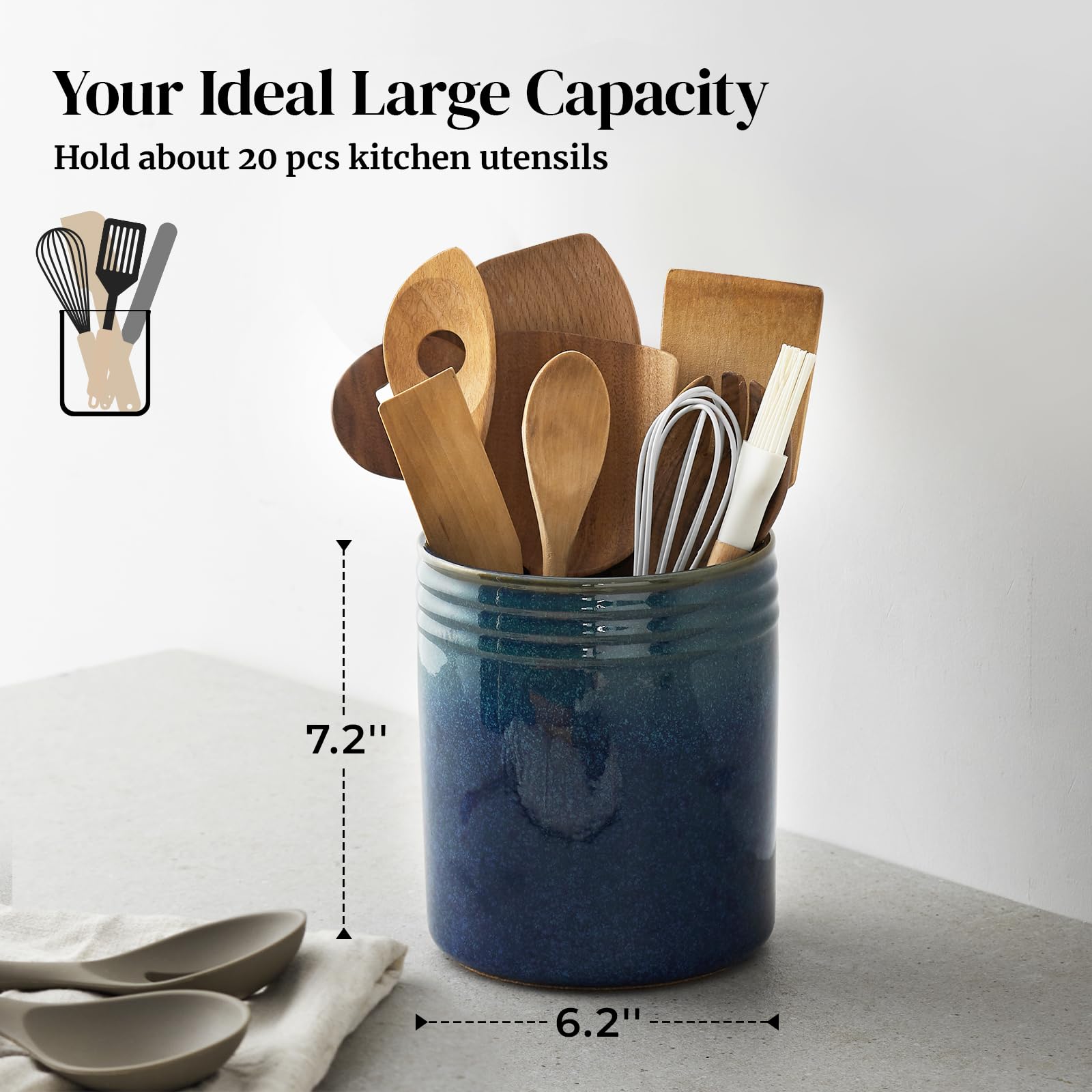 DOWAN utensil holder with dimpled imprint to elevate kitchen decor.