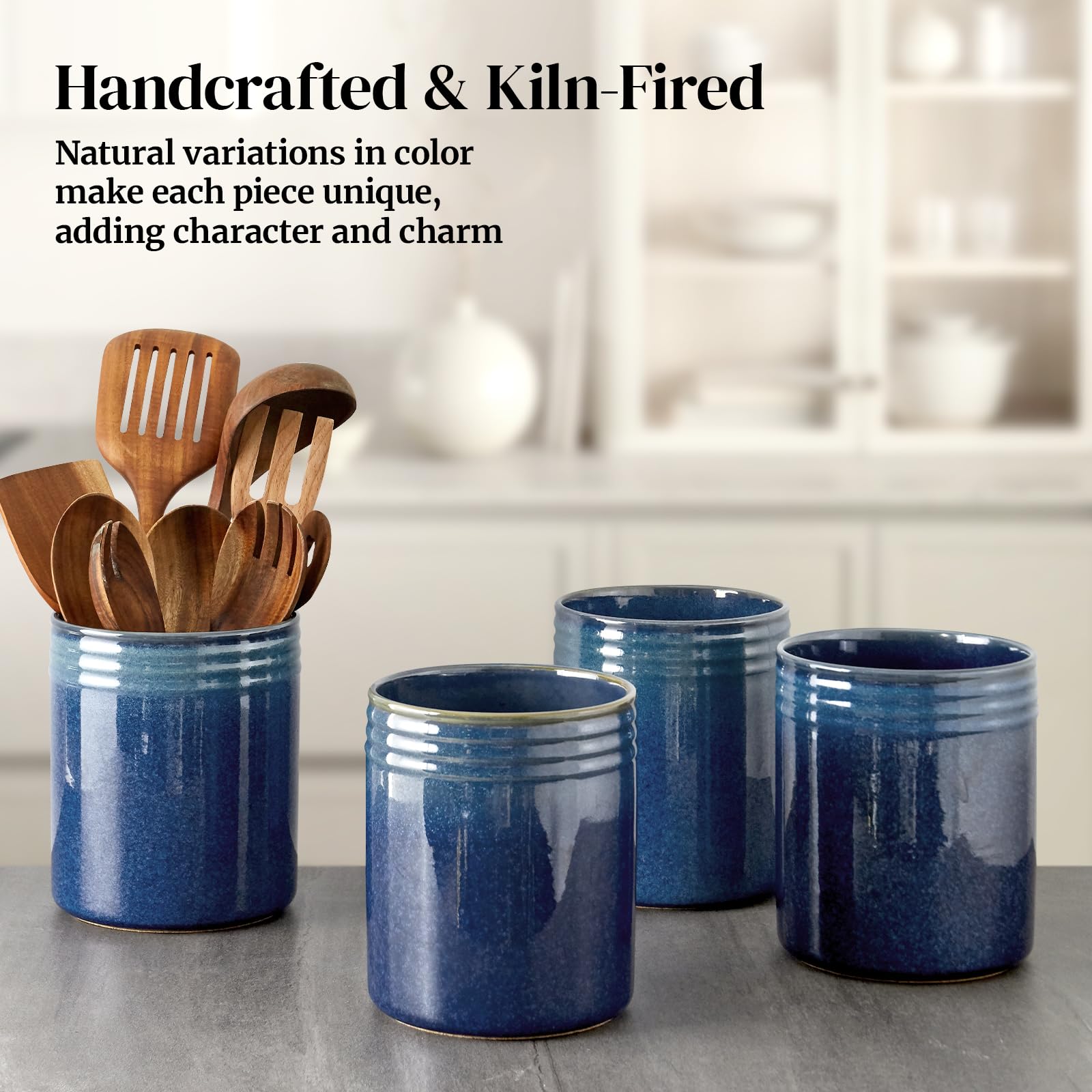 DOWAN farmhouse white utensil holder complements modern counters.