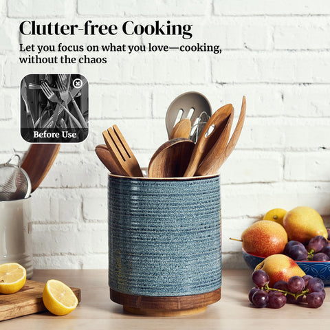 DOWAN versatile ceramic utensil holder doubles as decor or a planter in any room.
