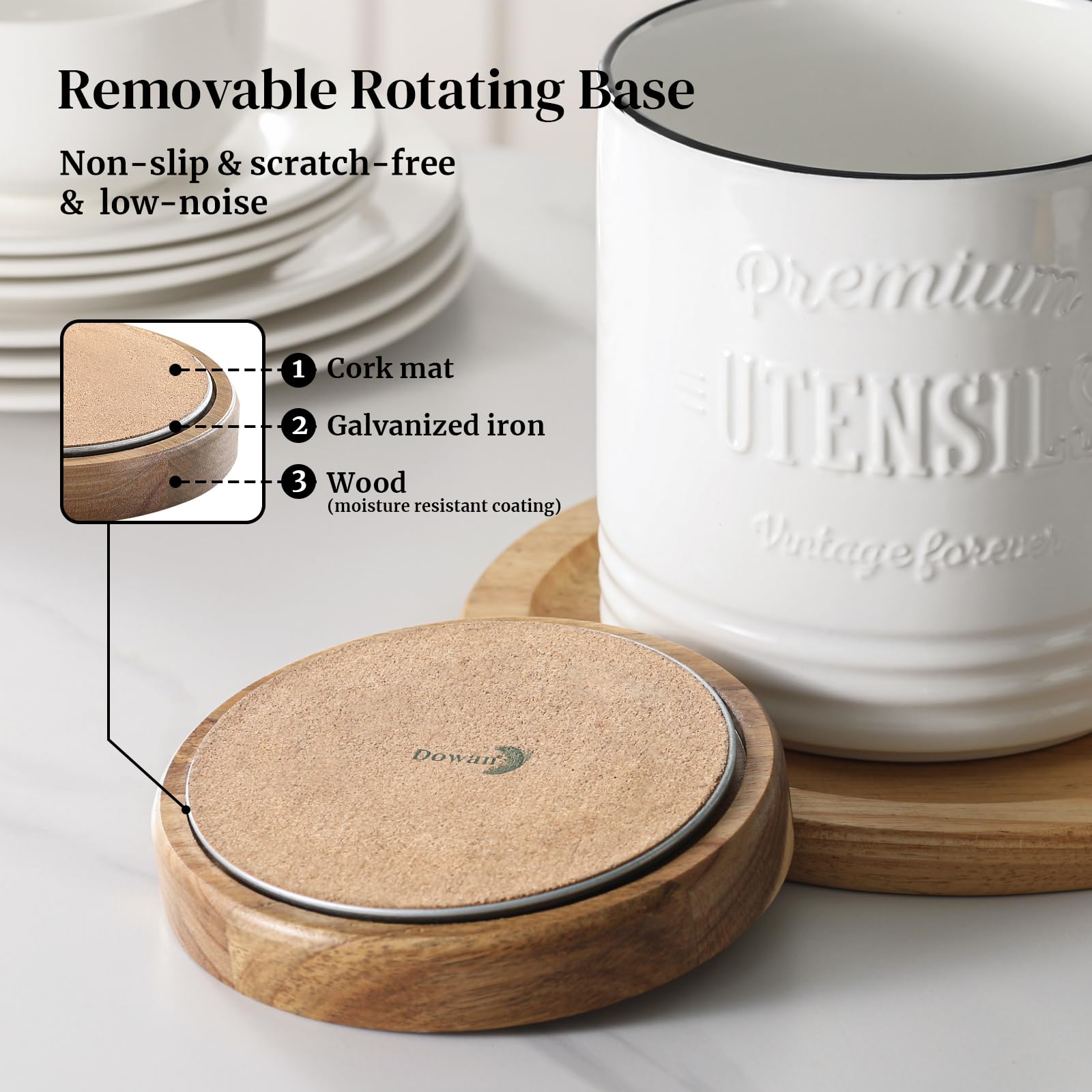 Dowan weighted wood base provides stable upright storage
