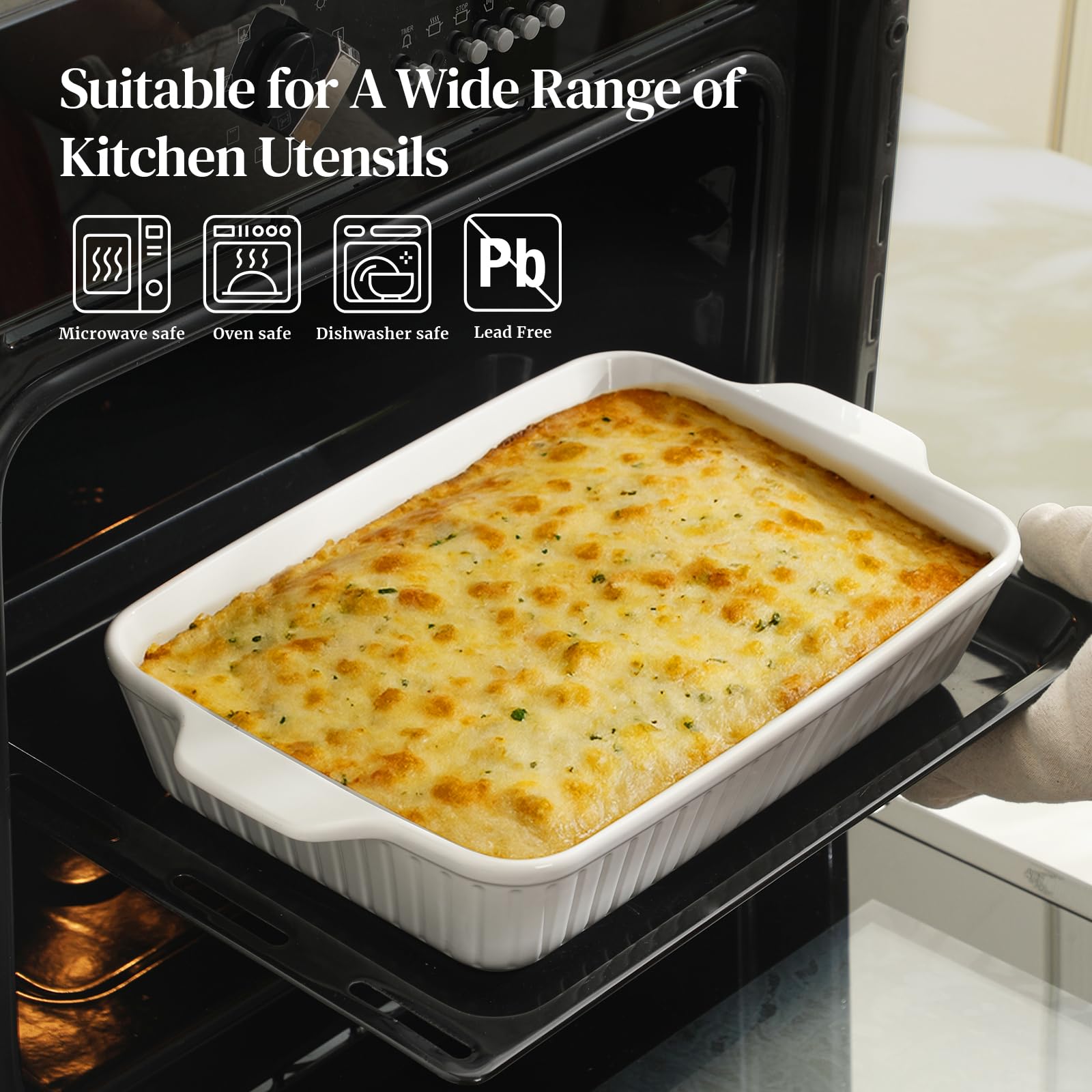 DOWAN white ceramic bakeware is elegant and durable.