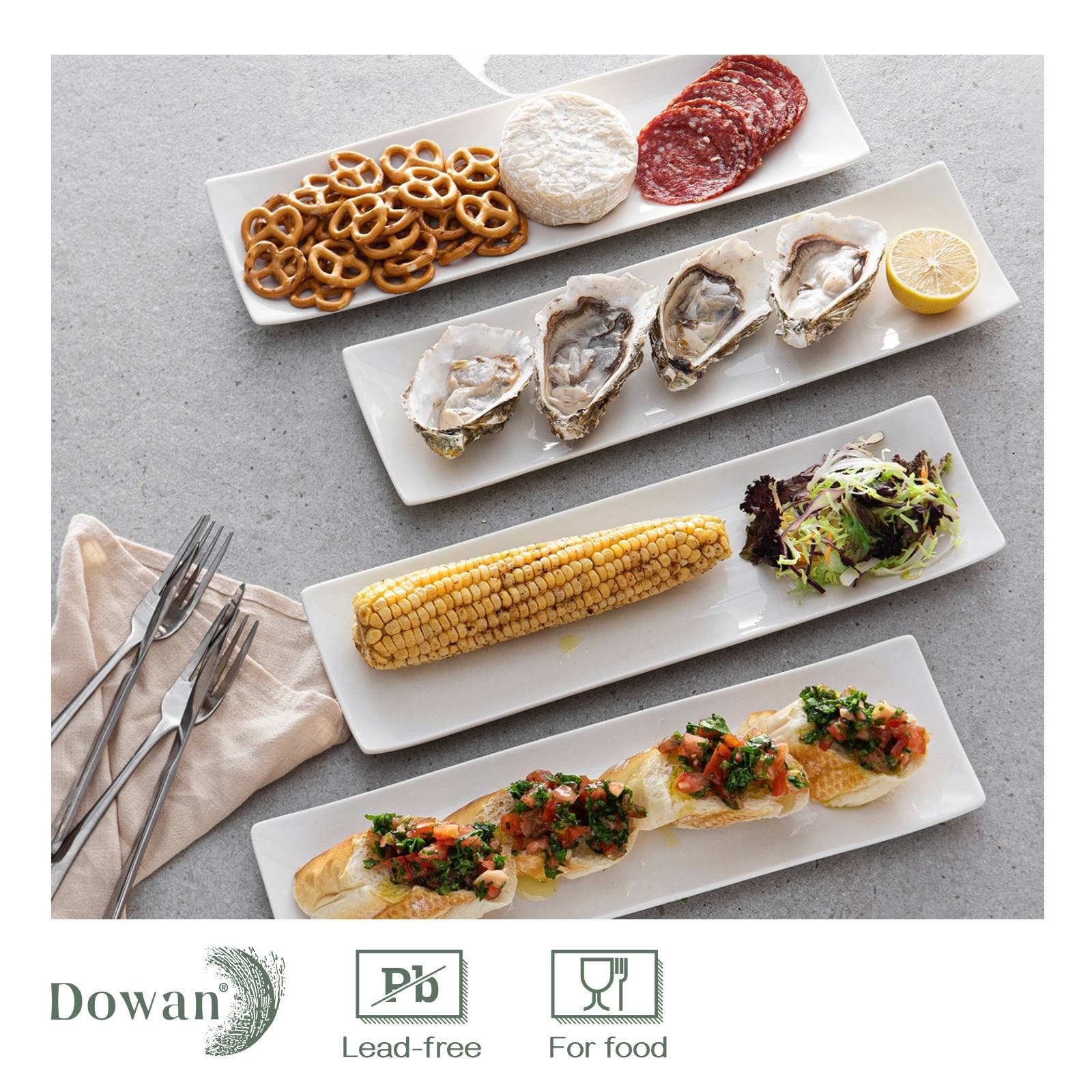 DOWAN white ceramic sushi plates with glossy finish for restaurant-style presentation.
