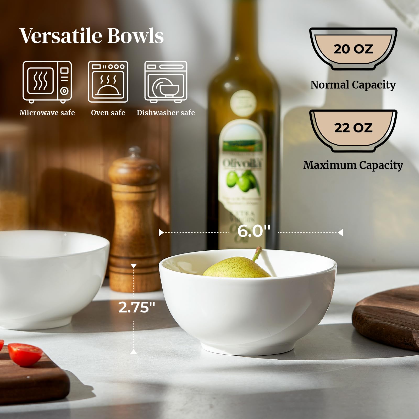 DOWAN white soup bowl 22oz, ideal for hot soups and cereals.