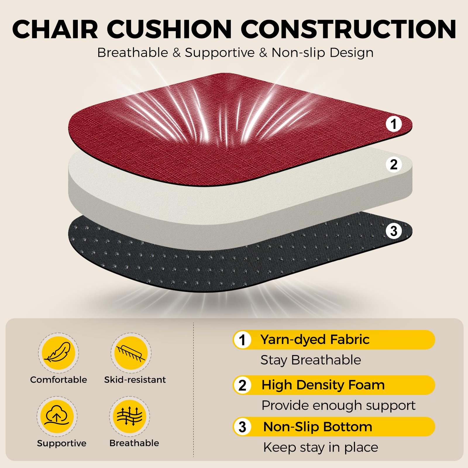 Downluxe cushions with anti-slip bottom stay in place during meals