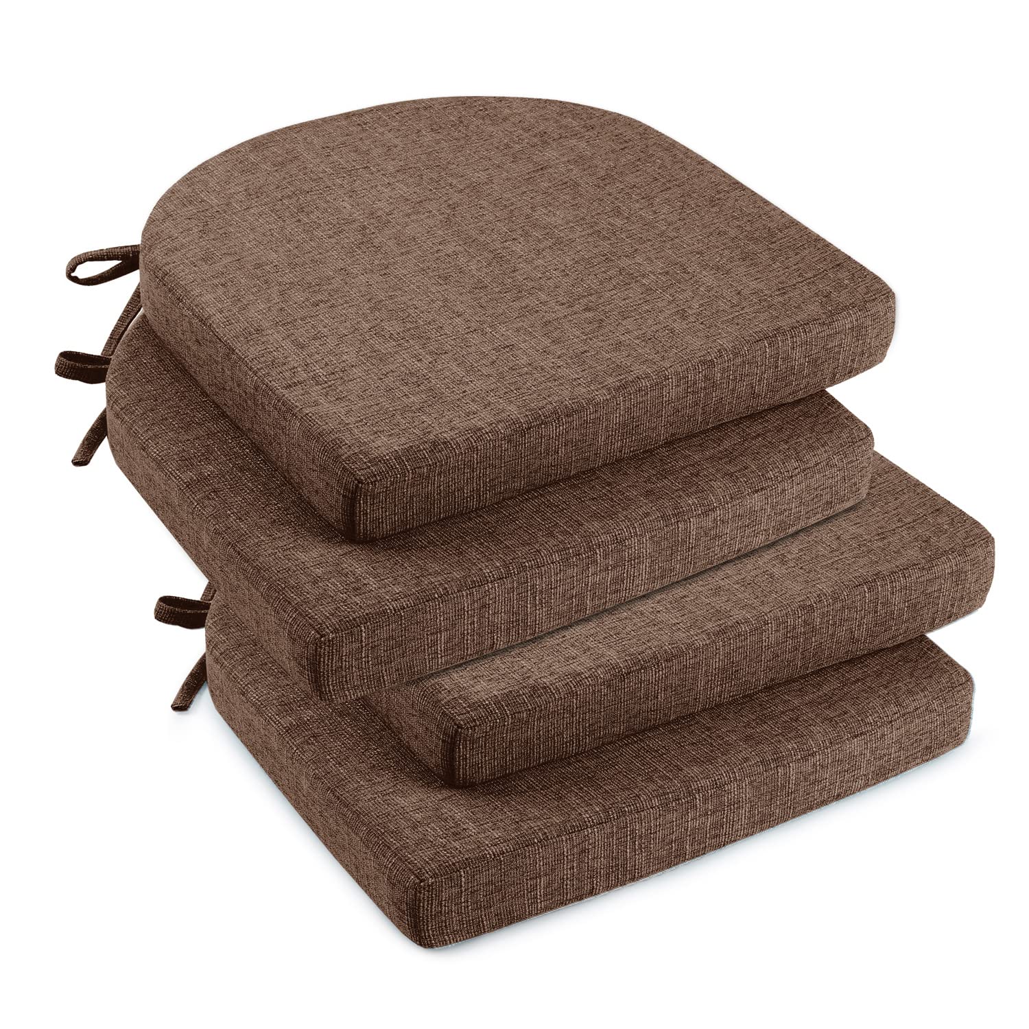 Downluxe brown textured chair cushion for comfortable dining seating.
