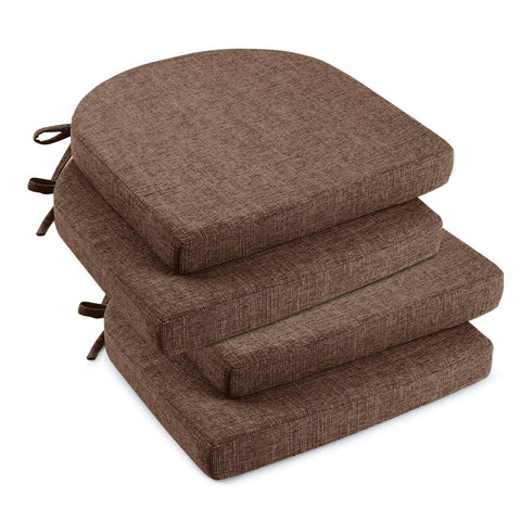 Downluxe brown textured chair cushion for comfortable dining seating.