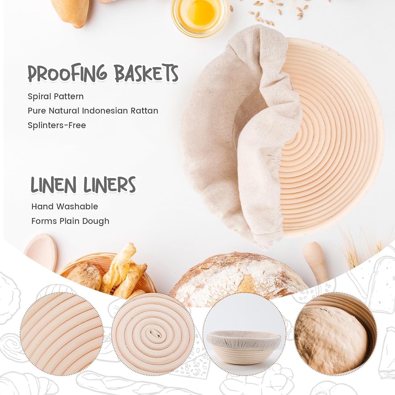 DOYOLLA basket liner for round proofing basket eases release and cleanup